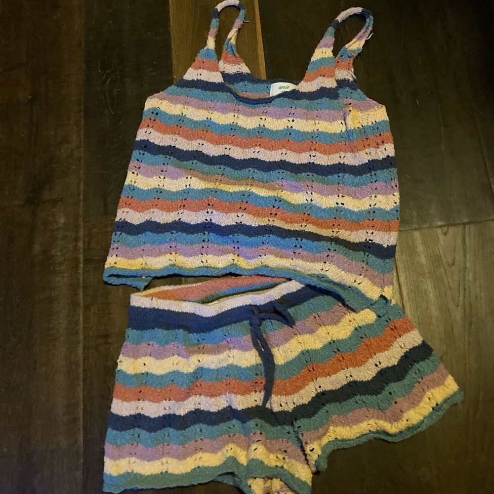 Aerie knit tank and shorts set. Top=S; Shorts = XS. Multi colored chevron print.